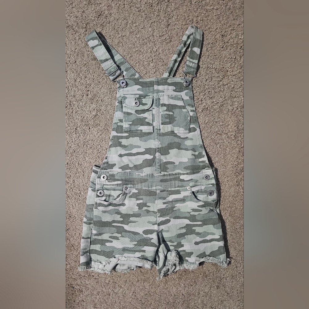 Lucky Brand Green Camo Kids Short Overalls